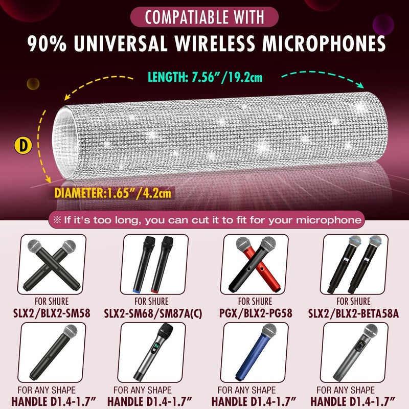 Facmogu MIC NOT INCLUDED, Silver Mic Handle Cover, Rhinestones Mic Handle Sleeve for Party & TV Show, Microphone Cover Sleeve with Sparkly Bling Rhinestones Fit for Most Universal Wireless Microphones - Image 2